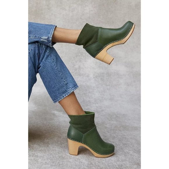 Swedish Hasbeens Forest Clog Boots Green Size 36